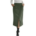 thumbnail image 2 of Womens Maxi Skirt Plus Size Solid Color Front Slit Casual Elegant Business Corduroy Skirt Dress with Pockets Office Wear, 2 of 9
