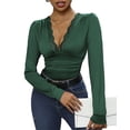 thumbnail image 1 of Women Deep V Neck Bodysuit Elegant Long Sleeves Bodycon Romper Lace Patchwork Solid Color Slim Fit Jumpsuits, 1 of 7