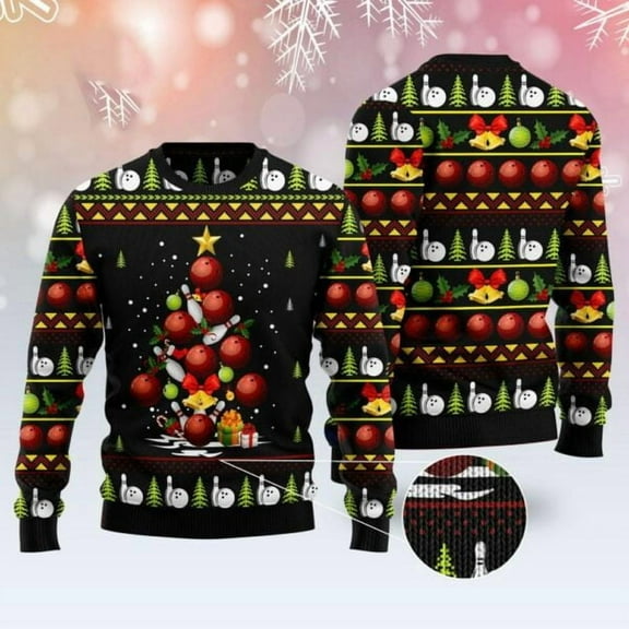 Xmas Tree Sweater, Bowling Christmas Tree 3D Christmas Sweater, Funny Xmas Sweater