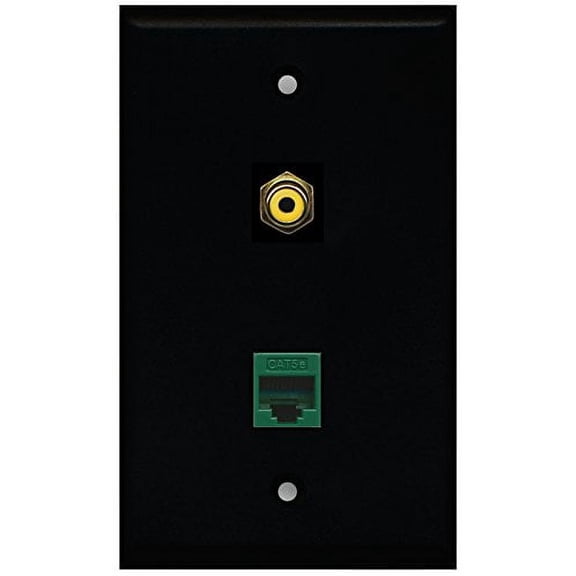 RiteAV - Black 1 Port RCA Yellow 1 Port Cat5e Ethernet Green Wall Plate