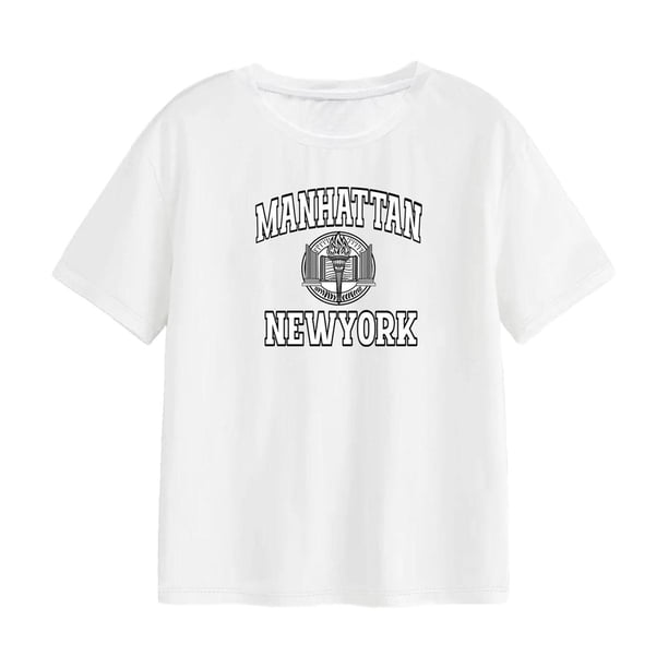 Camiseta estampada con cuello redondo para mujer, camisetas para mujer, camiseta transpirable a la moda cómoda de manga corta, camiseta para uso diari SG
