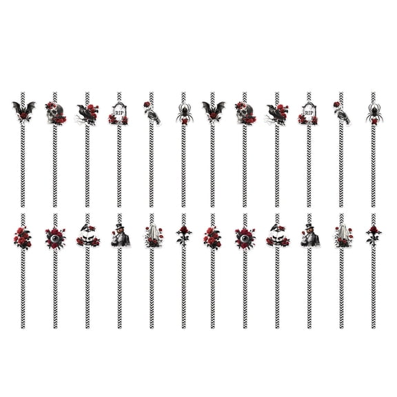 Halloween Theme Gothic Style Paper Straw Party Drink Disposable Decorative Straw Supplies for Indoor Outdoor Home Entertainment