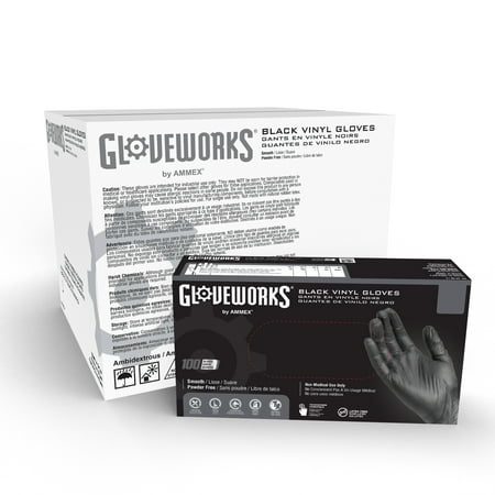 GLOVEWORKS Black Vinyl Disposable Gloves, 3 Mil, X-Large, 1000/Case