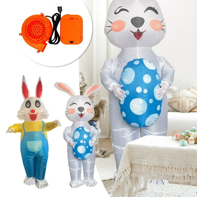 Disfraz inflable de conejo, mono para fiestas de disfraces, ideal para adultos. Perfecto para fiestas de Pascua, Halloween y cumpleaños. Diseño ligero y portátil, fabricado en PVC resistente.