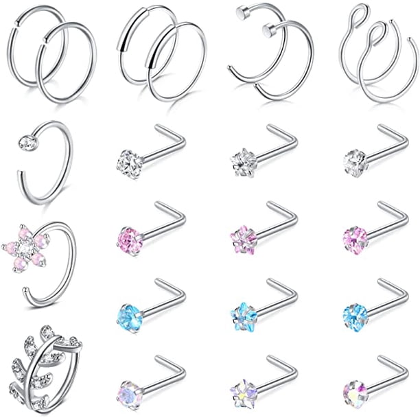 Threadless Nose Studs 20G/18G/16G – Titanium Flat Back Push-in Studs With Cubic Zirconia, Hypoallergenic