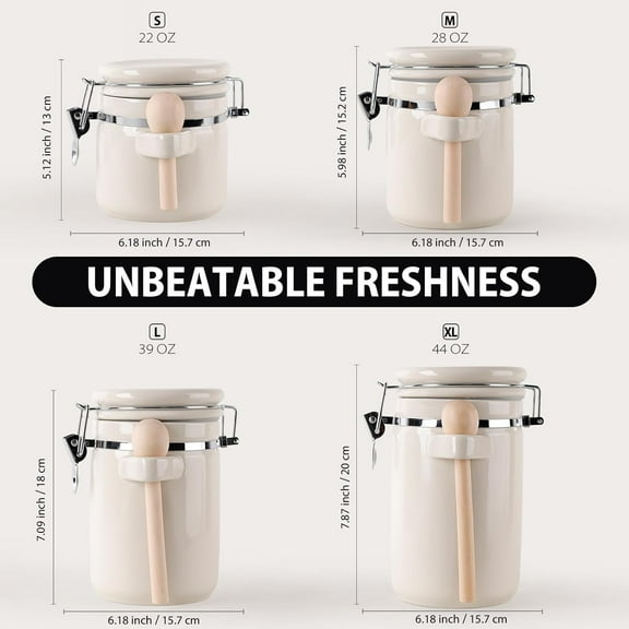 4-Piece Airtight Ceramic Canisters Set with Wooden Spoons & Chalk Labels - White Kitchen Storage