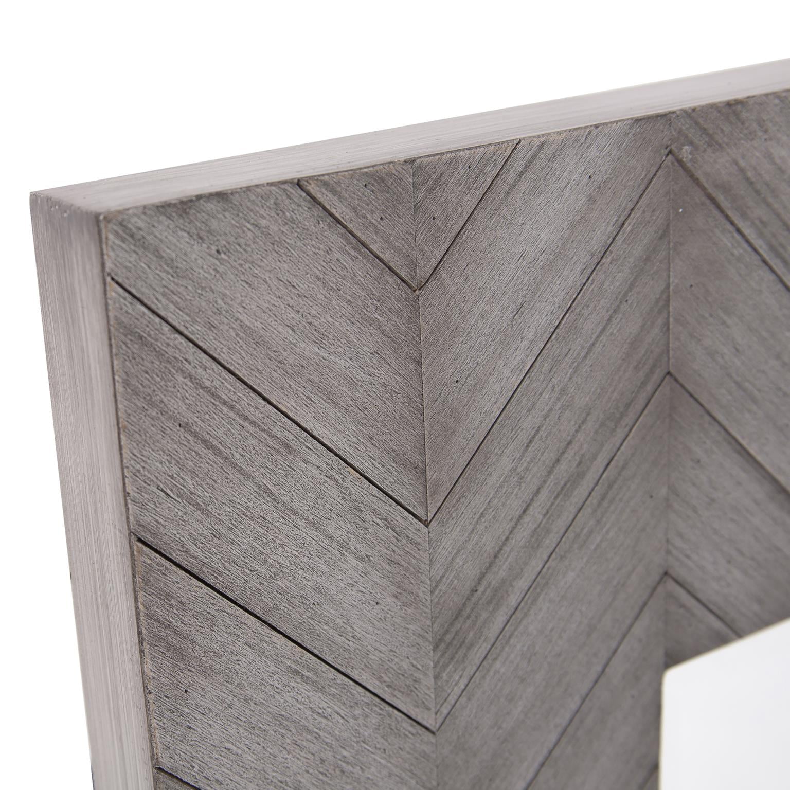 Tyler Dillon Gray Washed Rectangular Wall Mirror with Wooden Chevron Frame - 30 x 40" x 1.1/2""