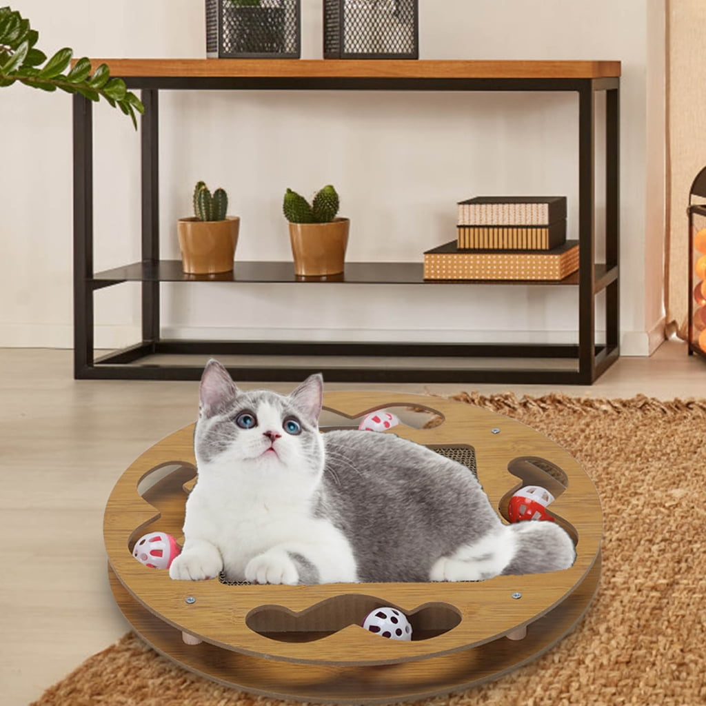 Interactive Cats Toy with Teasing Track Ball Circuit Toy with Scratch Pad Multifunctional Cats Teasing Toy
