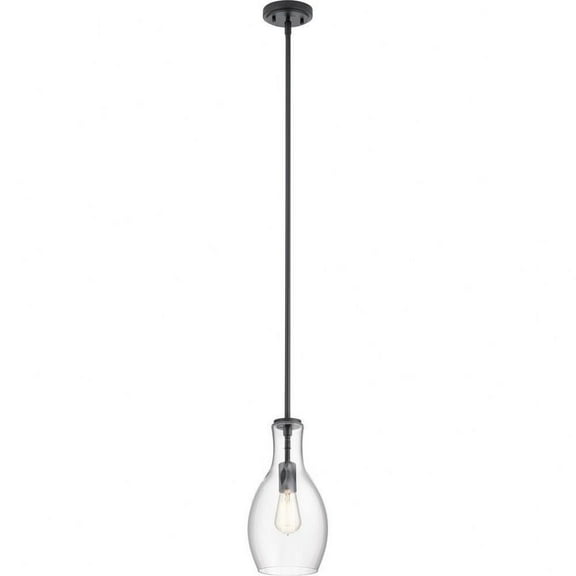 1 Light Contemporary Large Bell Shade Pendant Light Fixture with Clear Glass-Black Finish-Clear Glass Color Bailey Street Home 147-Bel-4187295