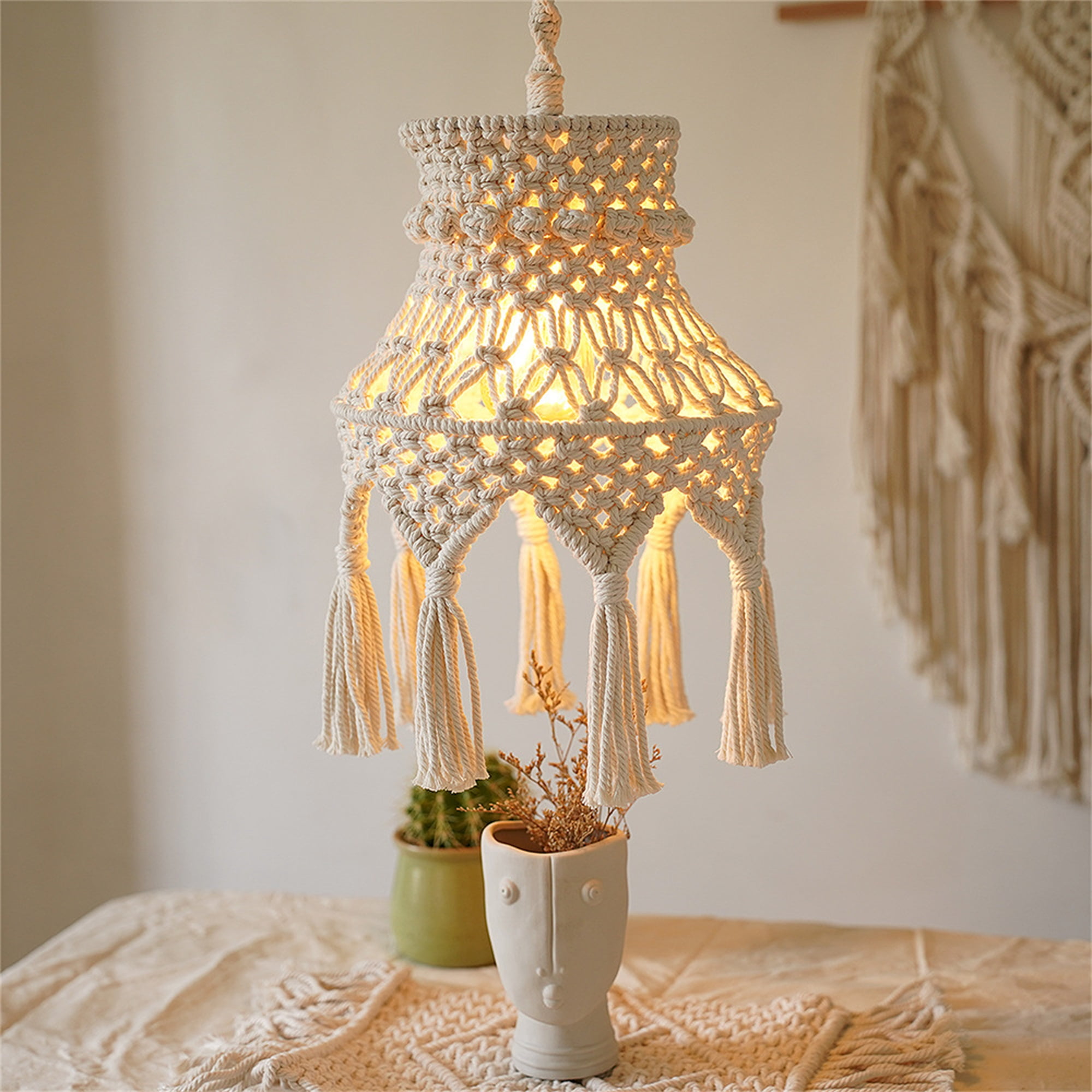 Macrame woven Lamp Shade Boho Hanging Lamp Shade Pendant Light ...