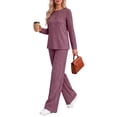 thumbnail image 2 of MOYIKO Two Piece Lounge Sets for Women Casual Lace Pajamas Set Wide Leg Pants Winter Matching 2 Piece Outfits Trendy Clothes, 2 of 7