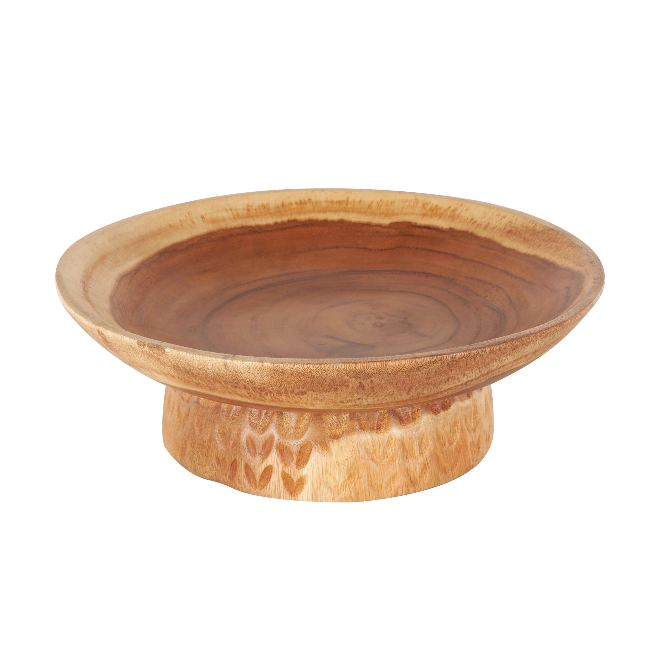 DecMode 17" Handmade Round Brown Teak Wood Decorative Bowl with Elevated Base