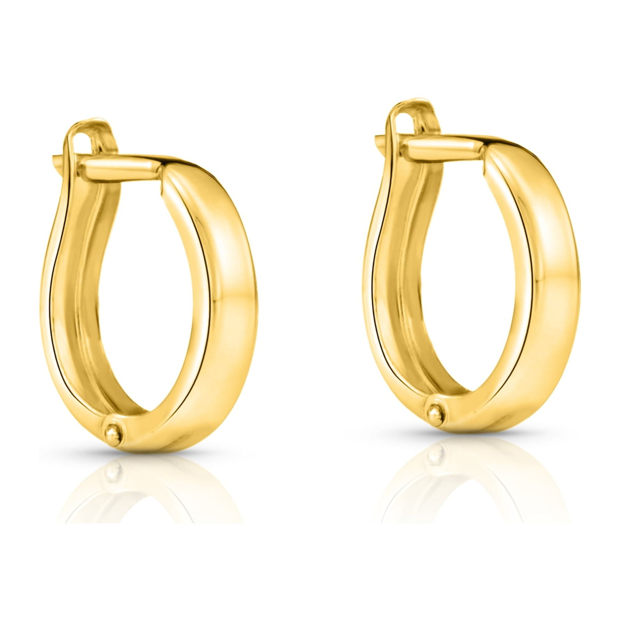 Tilo Jewelry 14K Yellow Gold Shiny Round Plain Huggie Hoop Earrings | Handmade Fine Jewelry | Women & Unisex