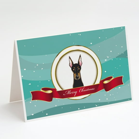 Doberman Merry Christmas Greeting Cards and Envelopes Pack of 8