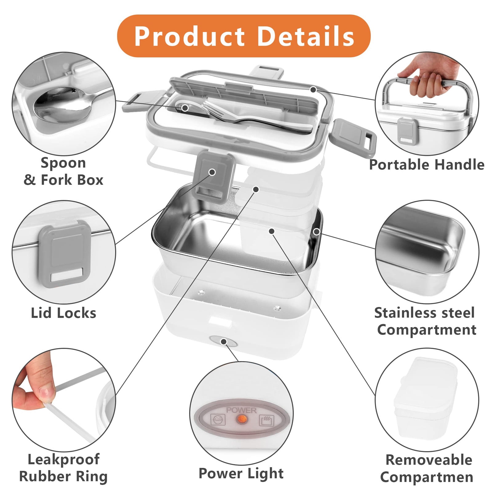 GlamourGarden Alpha Solutions Thermal Leakproof Stainless Steel Electric Heating Lunch Box