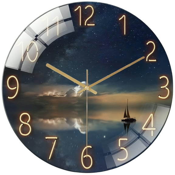 Decor Wall Clock:Seascape Reflection Stlye Round Glass Wall Clock, Silent Non-Ticking Battery Operated Clock , Home Decor for Living Room, Kitchen, Bedroom And Office., 30*30CM