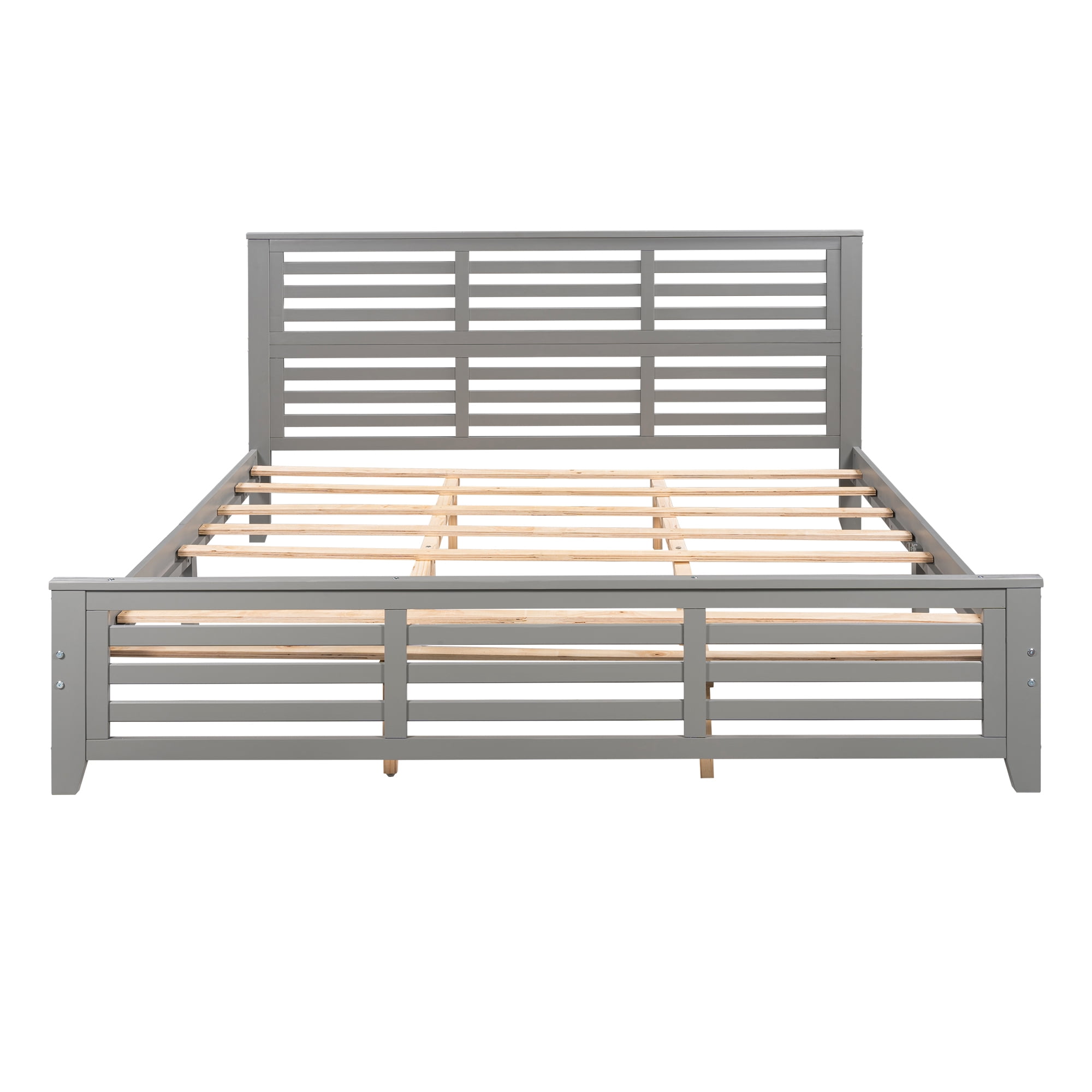 EUROCO King Size Wood Platform Bed with Slatted Shaped Headboard & Footboard, Gray