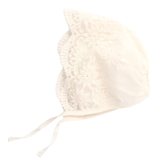 TELOLY Girl Eyelet Cotton Christening Bonnet Toddler Beanie Sun Hat Beige