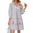 thumbnail image 7 of Floral Print Loose Long Sleeved Women V-neck Ruffle Tassel Mini Dress, 7 of 7