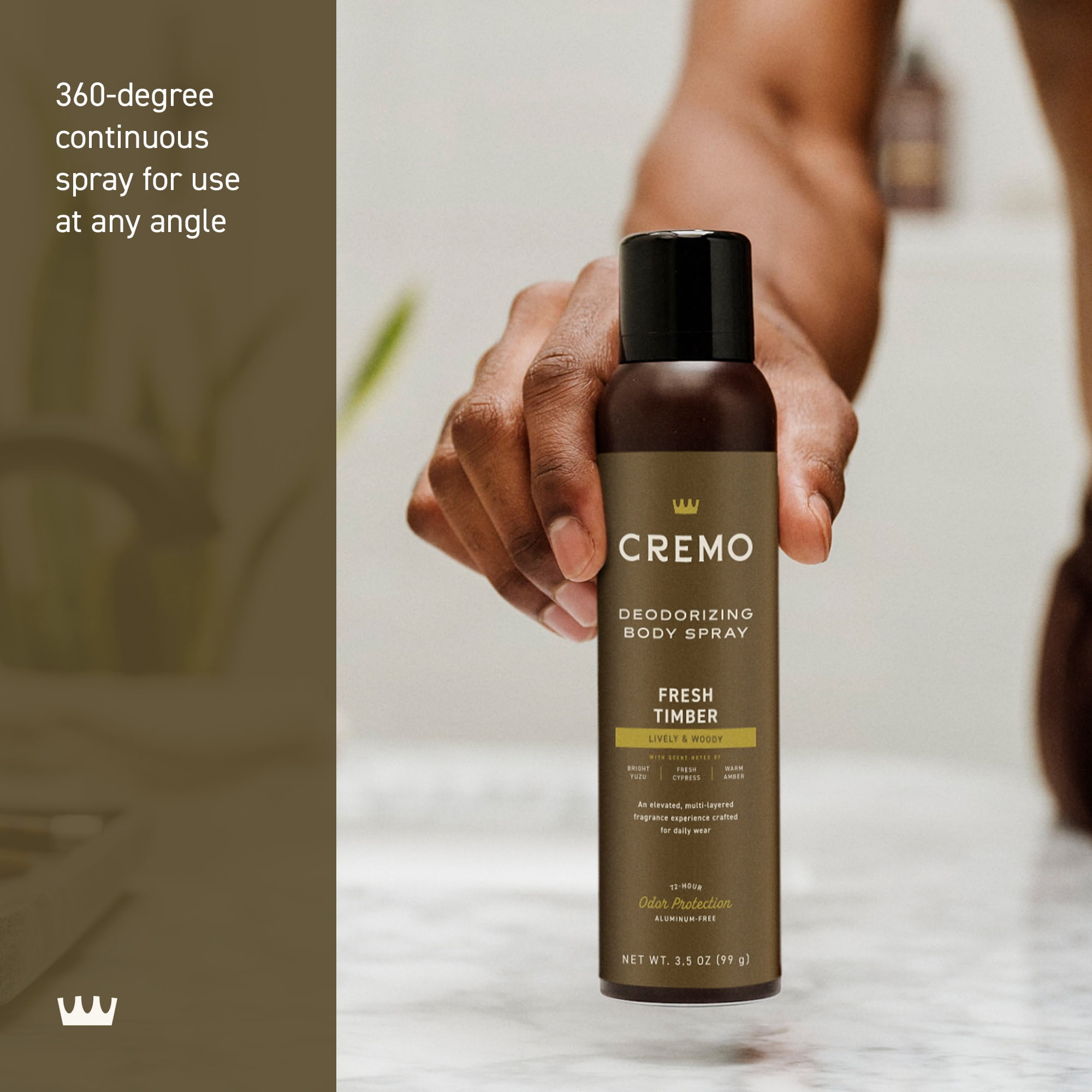 Cremo Body Spray Deodorant for Men, Fresh Timber Scent, 3.5 oz