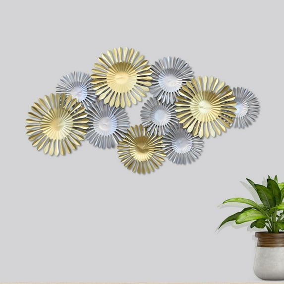 Handmade 100% Iron Geometric Pattern Gold Silver 55 x 30 Inches Metal Wall Décor