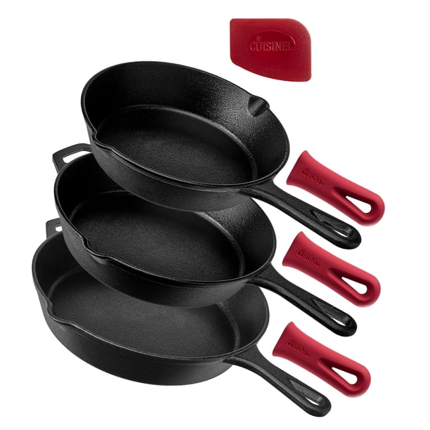 Juego de sartenes de hierro fundido Cuisinel 8 + 10 + 12 pulgadas previamente sazonadas