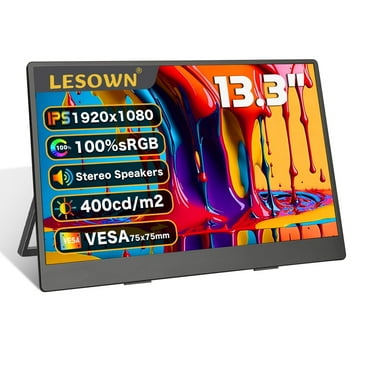 LESOWN Portable Monitor 13.3 inch 1920x1080 IPS USB-C VESA Laptop Second Screen Small LCD Display for Gaming PC Laptop Switch