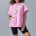 thumbnail image 3 of cfhntfmh Women Oversized Half Zip Hoodies Short Sleeve Casual Sweatshirts Pullover Tops with Pocket, 3 of 5