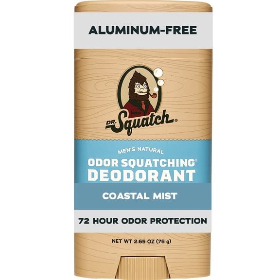 Dr. Squatch Mens Aluminum Free Deodorant, Natural Deodorant for Men, Coastal Mist, 2.65 Oz