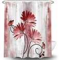 thumbnail image 3 of Rustic Farmhouse Shower Curtain, Farm Red Daisy Floral Flowers and Butterfly on Country Wooden Shower Curtain for Bathroom, Light Burgundy Gray Grey Shower Curtain with 12PCS Hooks, 70X84IN, 3 of 6