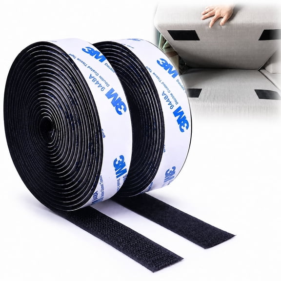 3M Hook and Loop Self Sticky Adhesive Tape, Heavy Duty Interlocking Tape Sewing Fasteners, Black Strips with Adhesive Heavy Duty, 2 Rolls-Black