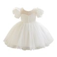 thumbnail image 2 of Girls Tulle Princess Wedding Baptism Dress Puff Sleeves for Toddler Baby Girl, 2 of 4