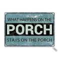 thumbnail image 1 of Lo que pasa en el porche se queda en el porche Letrero de metal con espejo vintage para decoración del hogar, cocina, baño, granja Tamaño: 8 x 12 pulgadas, 1 of 4