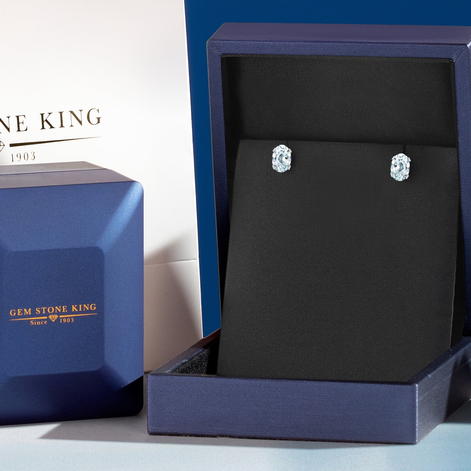 Gem Stone King 925 Sterling Silver Sky Blue Aquamarine Stud Earrings for Women Men (0.86 Cttw, Gemstone Birthstone, Oval 6X4MM)