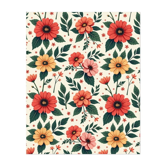 Classic Floral Symmetry - Illustration Floral Pattern Flowers Botanical Vintage Nature Unframed Wall Art Print 8 x 10 inches