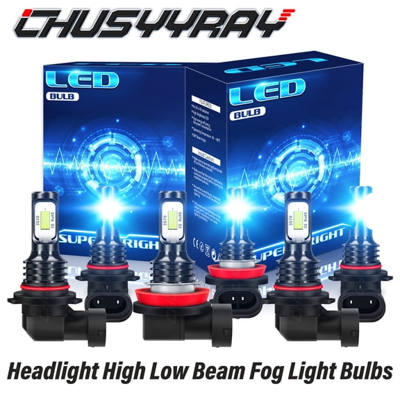 CHUSYYRAY 9005 H11 9145 LED Front Headlight Hi-Lo Beam & Fog Lamp Bulbs Upgrade Kit 8000K Ice Blue 6x