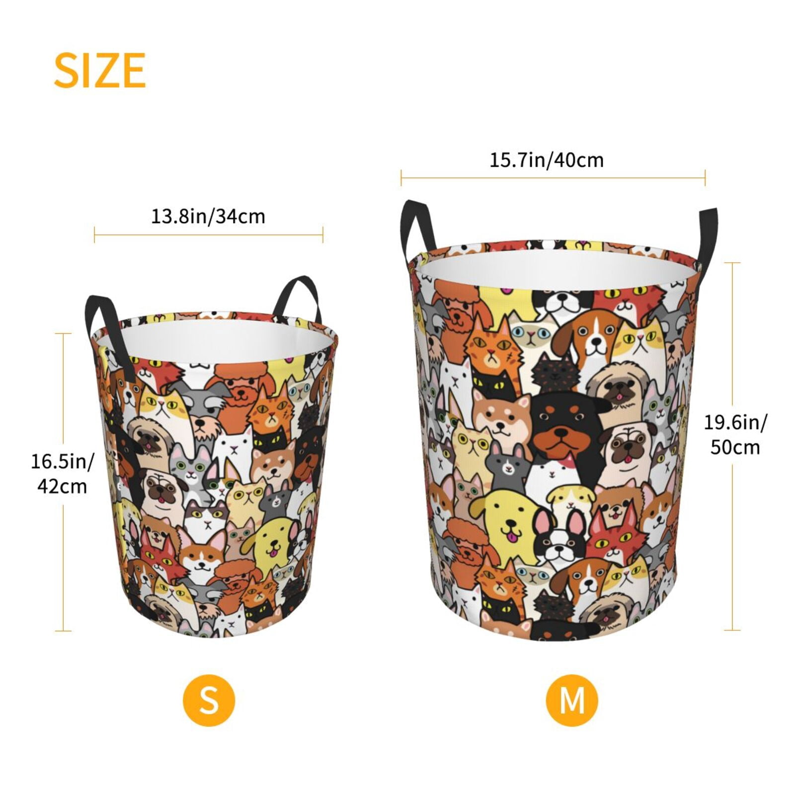 Large Laundry Basket with Handles - Cats & Dogs Group Kids Baby Dirty Clothes Laundry Hamper for Bedroom Aesthetic