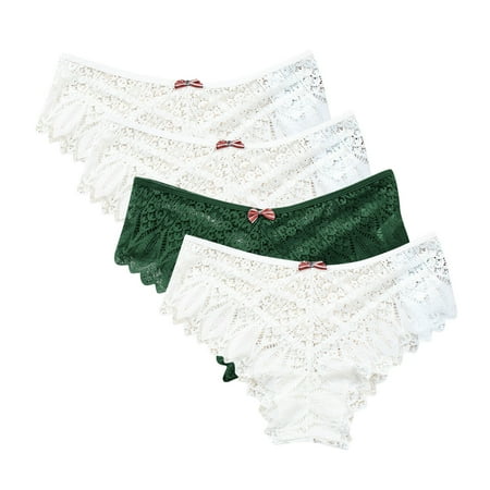 Underwear Women Panties 4 Pack Seamless Underwear for Women Lace Thong Cheeky Panties Breathable Briefs Stretch High Cut Plus Size Ladies Bikini Thongs Briefs for Women White XL