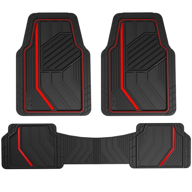 Alfombrillas Dickies DuraSport de 3 piezas para coches, camiones y vehículos deportivos utilitarios, color negro y rojo