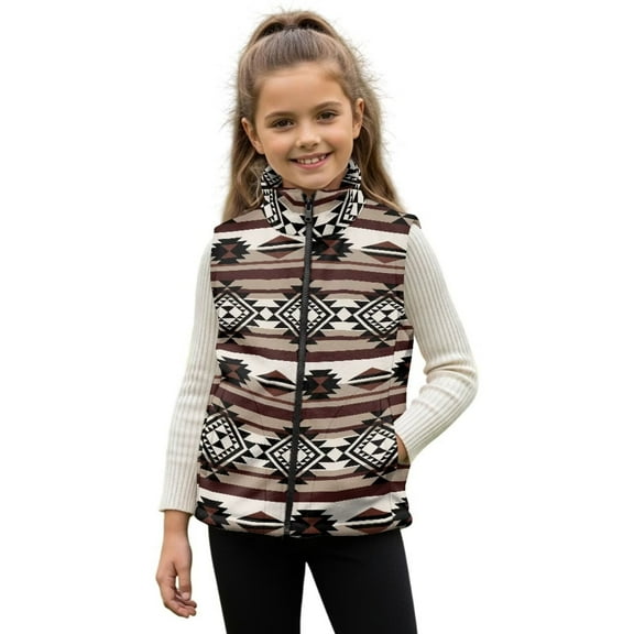 Uorisanigo Girls Boys Zippered Vest Puffy Fleece Jacket Fall Winter Trendy Sleeveless Full Zipper Ethnic Tribal Aztec Outwear with Pockets Lightweight Stand Up Collar Vest Age 2-12