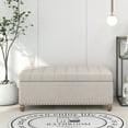 thumbnail image 2 of Storage Bench Ottoman, Beige Upholstered Flip Top Entryway Bench with Button Tufted Top and Rubber Wood Legs, Footstools Easy to Assemble for Bedroom End of Bed Couch, LJ2244, 2 of 9