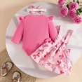 thumbnail image 4 of NOLDARES Newborn Baby Girl Outfits Long Sleeve Romper Suspender Dress 3Pcs Fall Winter Clothes Set(Hot Pink,6-9 M), 4 of 9