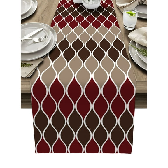 Table Runner Mid Century Abstract Art Table Decoration for Kitchen Dinning Symmetrical Geometric Brown Red Table Decoration for Indoor Outdoor Party Wedding Decor 13x90inch