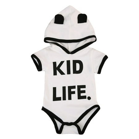 

Unisex Infant Baby Kid Life Short Sleeve Cotton Hooded Romper (80/6-12 Months)