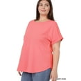 thumbnail image 3 of Zenana Women's Round Neck Heavy Woven Boat Neck Rolled Short Sleeve Blouse Top, 3 of 4