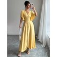 thumbnail image 3 of Womens Yellow Button-Front Cinched Waist A-Line Maxi Dress, 3 of 7