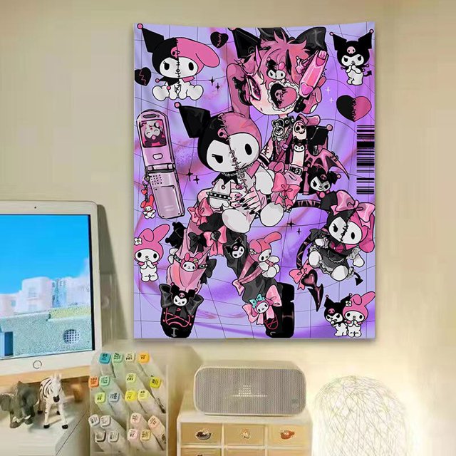 Tela de fondo de la serie Kawaii Sanrio Punk, tapiz de dibujos animados lindo, decoración para dormitorio de niña, tela colgante