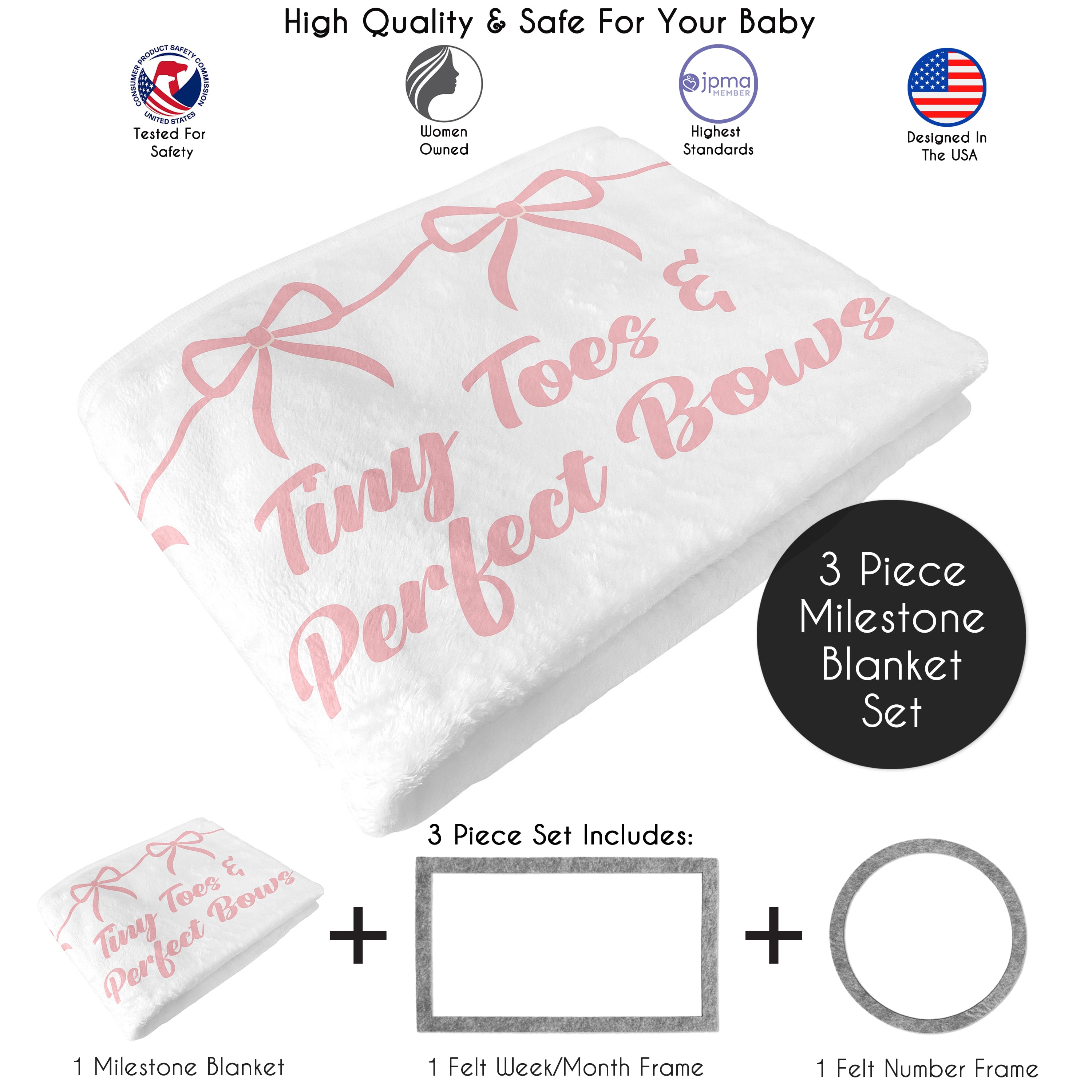 Sweet Jojo Designs Ballerina and Ballet Bows Girl Fleece Milestone Baby Blanket Set 3 Piece