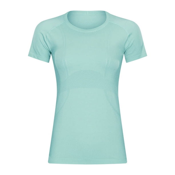 Camiseta deportiva de cuello redondo de manga corta para mujer de primavera y verano, camiseta para correr, fitness, ajustada, transpirable, moldeadora, de manga corta para yoga