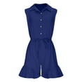 thumbnail image 6 of hotojiny Women's Sleeveless Romper Plus Size Loose Button Collar Short Jumpsuits Drawstring Waist Ruffle Hem Beach One-Piece Clothes, 6 of 7